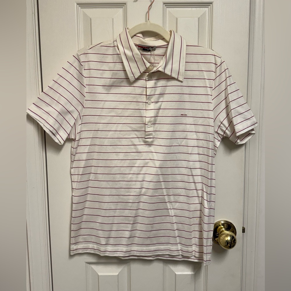 Prada White Polo with Pink Stripe Detailing